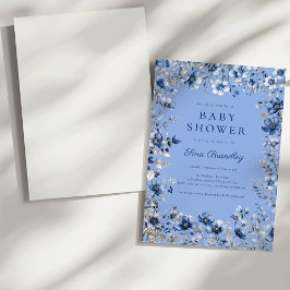 Boho Mörk och Dusty Blue Wildblomma Baby Shower Inbjudningar