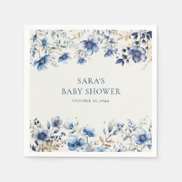 Boho Mörk och Dusty Blue Wildblomma Baby Shower Pappersservett