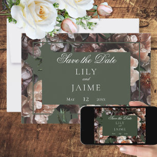 Boho Mörk Peony Flowers Modern Bröllop Spara Datumet