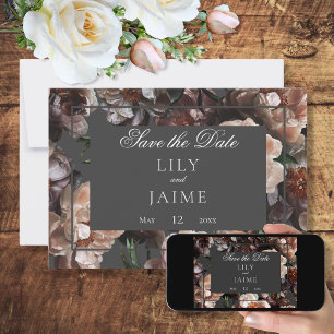 Boho Mörk Peony Flowers Modern Bröllop Spara Datumet