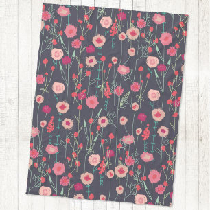 Boho Mörk Plymouth Flowers Modern Painting Fleecefilt