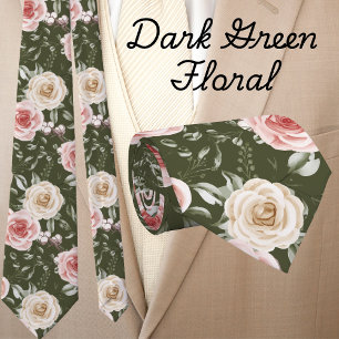 Boho Mörk Salvia Grön Rosaton Creme Blommig Nacke Slips