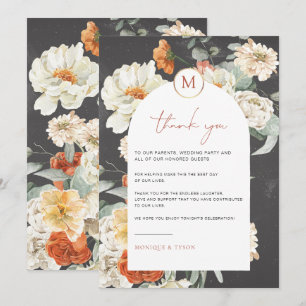 Boho Mörka Blommor Bröllopsbord Tackkort