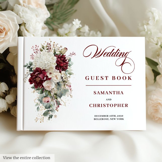 Boho mörka röda gyllene rosor bröllop gästbok stil (Boho dark red gold roses wedding guest book style

)