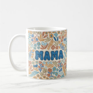 Boho Mörkblå Mama Blommönster Mors Dag Kaffemugg