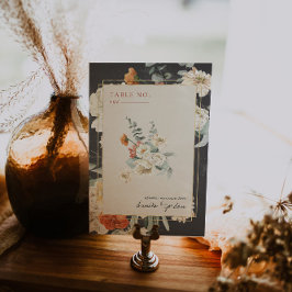 Boho Mörkt Blommigt Grönt Botaniskt | Bröllop Bordsnummer