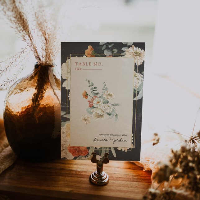 Boho Mörkt Blommigt Grönt Botaniskt | Bröllop Bordsnummer (Skapare uppladdad)