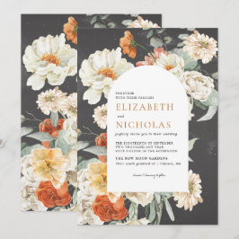 Boho Mörkt Blommigt Grönt Botaniskt Bröllop Inbjudningar