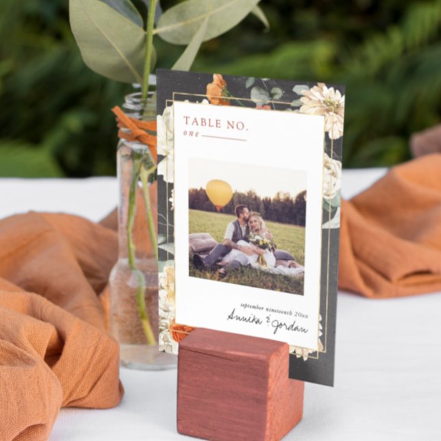 Boho Mörkt Blommotiv Botanisk | Bröllop  Bordsnummer (Skapare uppladdad)