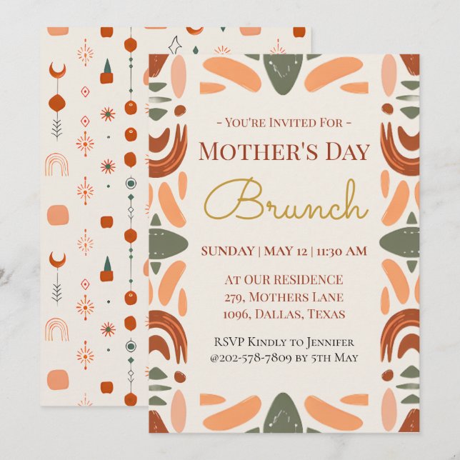 Boho mormorsdagsbrunch inbjudan kort (Fram/baksida)