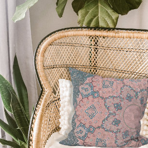 BOHO Moroccan Arabesque Blue Rosa Vintage Ephemera Kudde