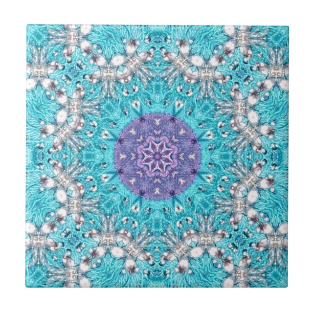 Boho Moroccan Embroidery turcoise blue bohemian Kakelplatta (Framsidan)