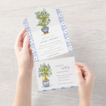 Boho Moroccan Watercolor Gult Lemon Träd Bröllop