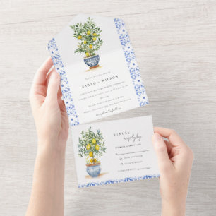 Boho Moroccan Watercolor Gult Lemon Träd Bröllop