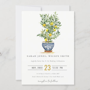 Boho Moroccan Watercolor Gult Lemon Träd Bröllop Inbjudningar