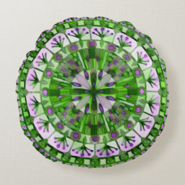 Boho Mosaic Tile Grönt Grass - Rund Kudde