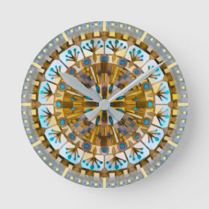 Boho Mosaic Tile gult honey - Rund Klocka