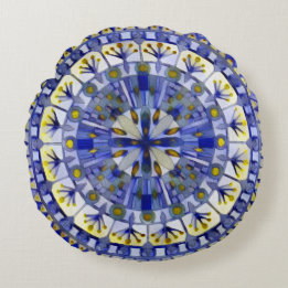 Boho Mosaic Tile Navy Blue Vatten - Rund Kudde