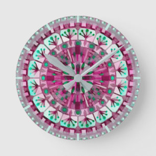 Boho Mosaic Tile Rosa Berry - Rund Klocka