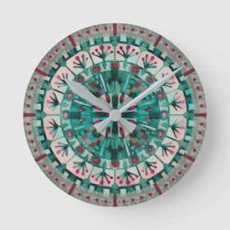 Boho Mosaic Tile Teal Ocean - Rund Klocka