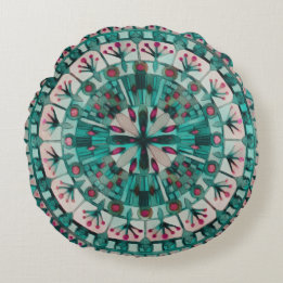 Boho Mosaic Tile Teal Ocean - Rund Kudde