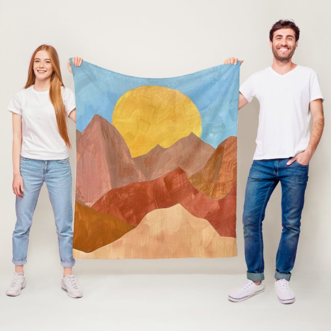 Boho Mountain Sunset - Warm Earth Tone Ligcape Fleecefilt (På plats)