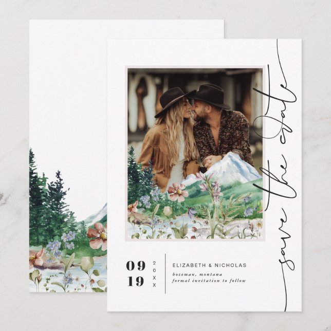 Boho Mountain Wildblomma | Spara datum i foto Datumet (Fram/baksida)