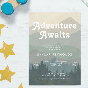 Boho Mountains Retro Blue Baby Shower-inbjudan Inbjudningar