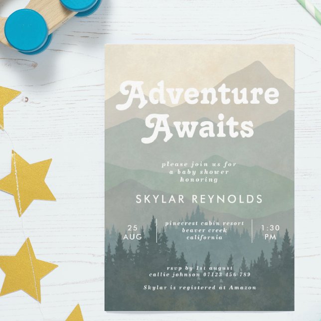 Boho Mountains Retro Blue Baby Shower-inbjudan Inbjudningar (Skapare uppladdad)
