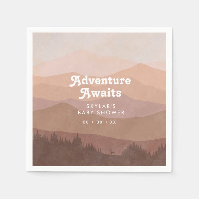 Boho Mountains Retro Rosa Baby Shower Pappersservett (Framsidan)