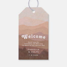 Boho Mountains Retro Rosa Bröllop Välkommen Presentetikett