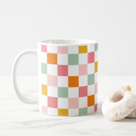 Boho Multifärgad Checkerboard Kaffemugg