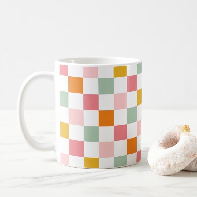 Boho Multifärgad Checkerboard Kaffemugg (Med munk)