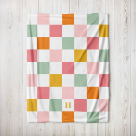 Boho Multifärgad Checkerboard Monogram Fleecefilt