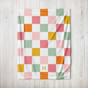 Boho Multifärgad Checkerboard Monogram Fleecefilt