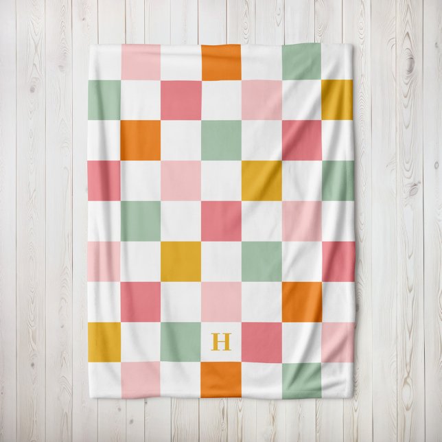 Boho Multifärgad Checkerboard Monogram Fleecefilt (Skapare uppladdad)