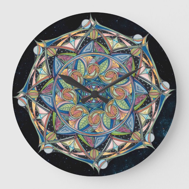 Boho Multifärgad Mandala Clock Stor Klocka (Framsida)