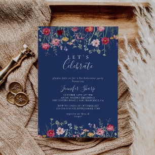 Boho Multifärgad Wildblome Låt oss Party Inbjudningar