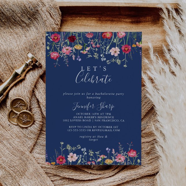 Boho Multifärgad Wildblome Låt oss Party Inbjudningar (Skapare uppladdad)
