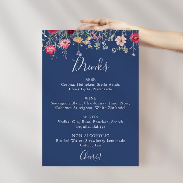 Boho Multifärgad Wildblomma Bröllop Drinks Menu Poster (Skapare uppladdad)