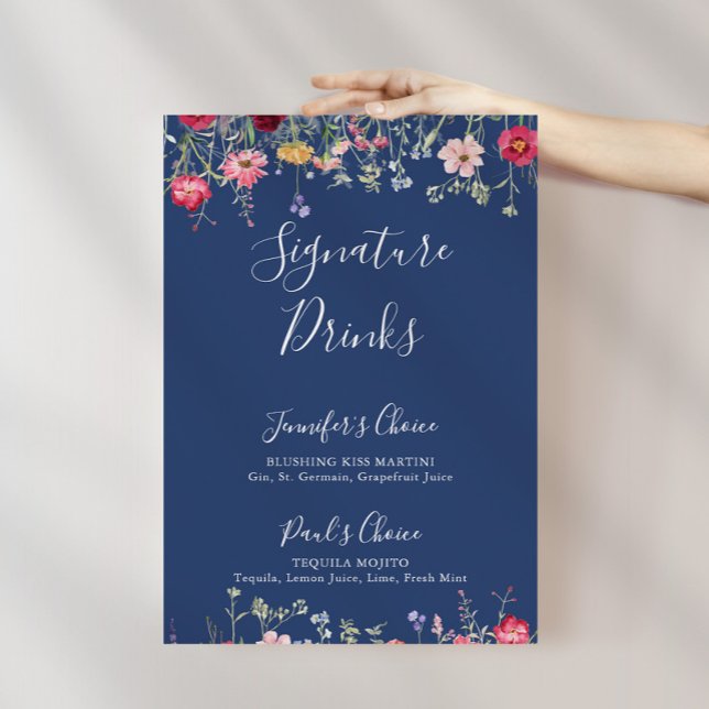 Boho Multifärgad Wildblomma Namnteckning Drinks-te Poster (Skapare uppladdad)