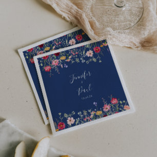 Boho Multifärgad WildblommBröllop Napkin Pappersservett