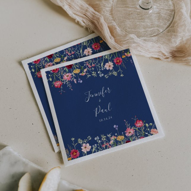 Boho Multifärgad WildblommBröllop Napkin Pappersservett (Skapare uppladdad)