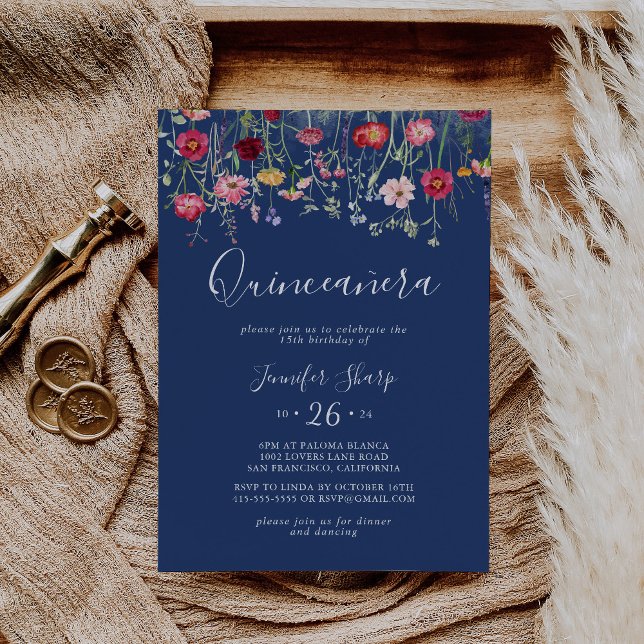 Boho Multifärgad WildblomQuinceañera Inbjudningar (Skapare uppladdad)