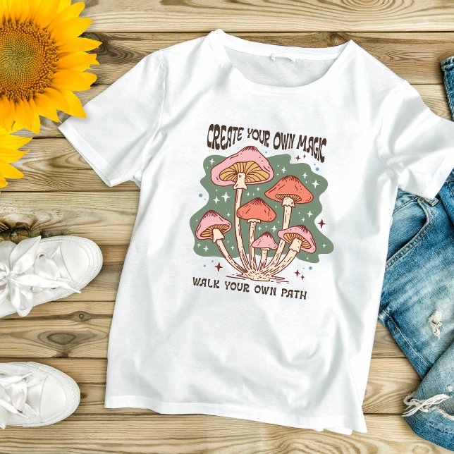 Boho Mushroom - inspiration Motivational T Shirt (Boho Trendy Create Your Own Magic, Walk Your Own Path, Inspirational Motivational Women's T-shirt)