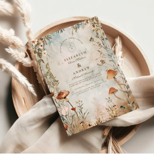 Boho Mushroom WildblommBröllop Inbjudningar