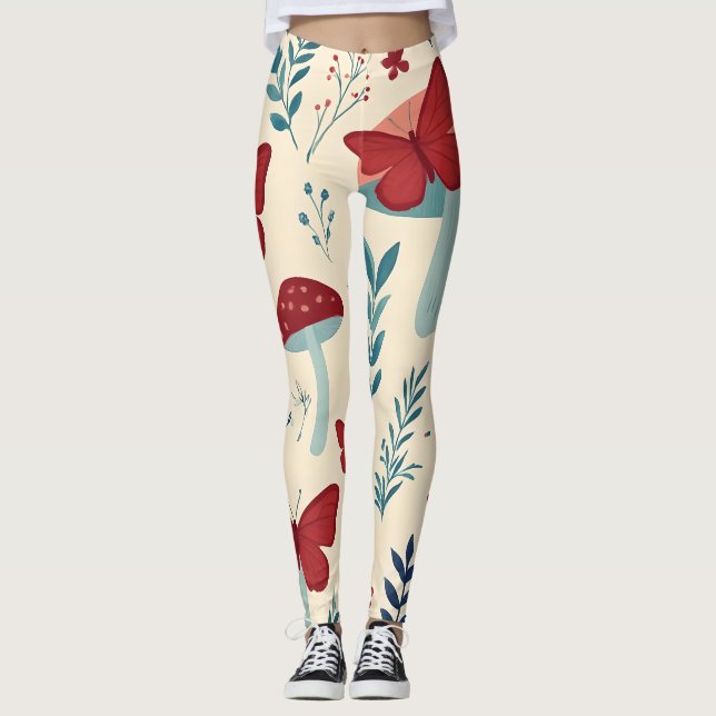 Boho Mushrooms & Butterflies Leggings (Framsida)