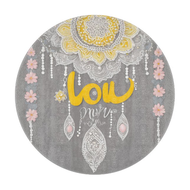 Boho Mustard Gul Broderad Mandala AI konst  (Framsidan)