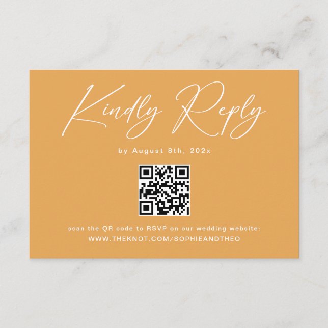 Boho Mustard Gul QR-kod Bröllop RSVP Tilläggskort (Framsida)