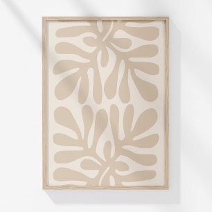 Boho Muted Beige Neutralt Botanical Abstrakt Art Poster